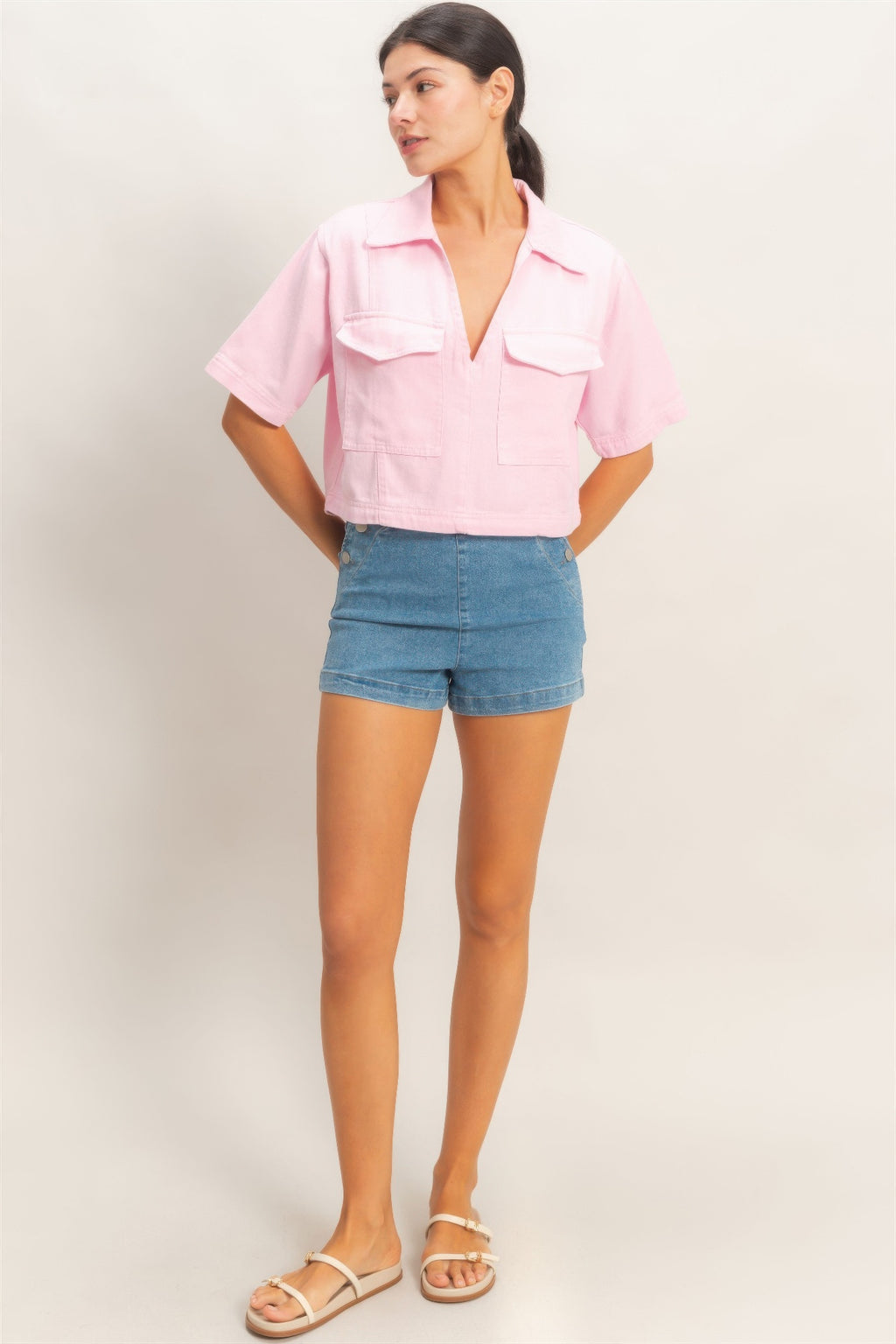 Collared Utility Pocket Blouse -