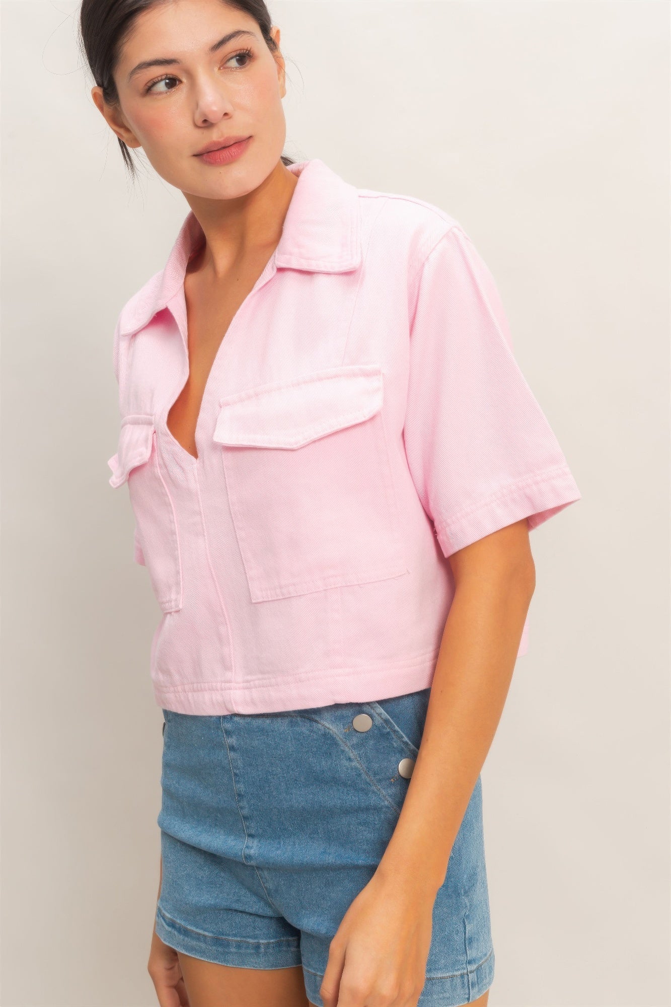 Collared Utility Pocket Blouse -