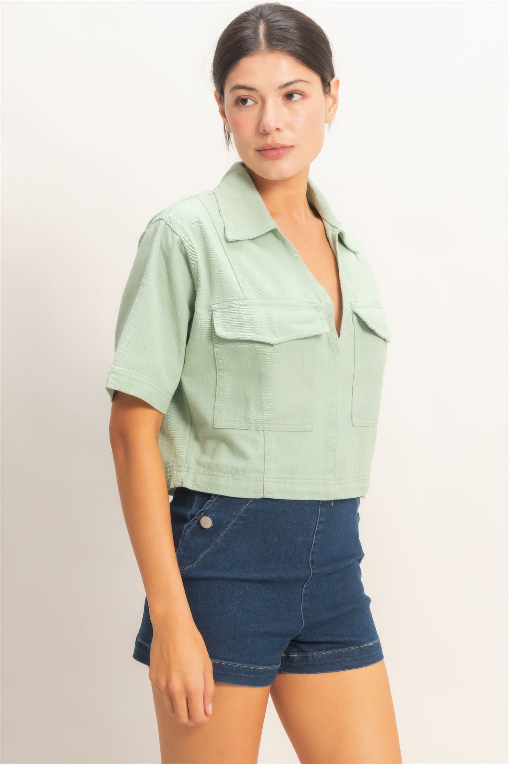 Collared Utility Pocket Blouse -