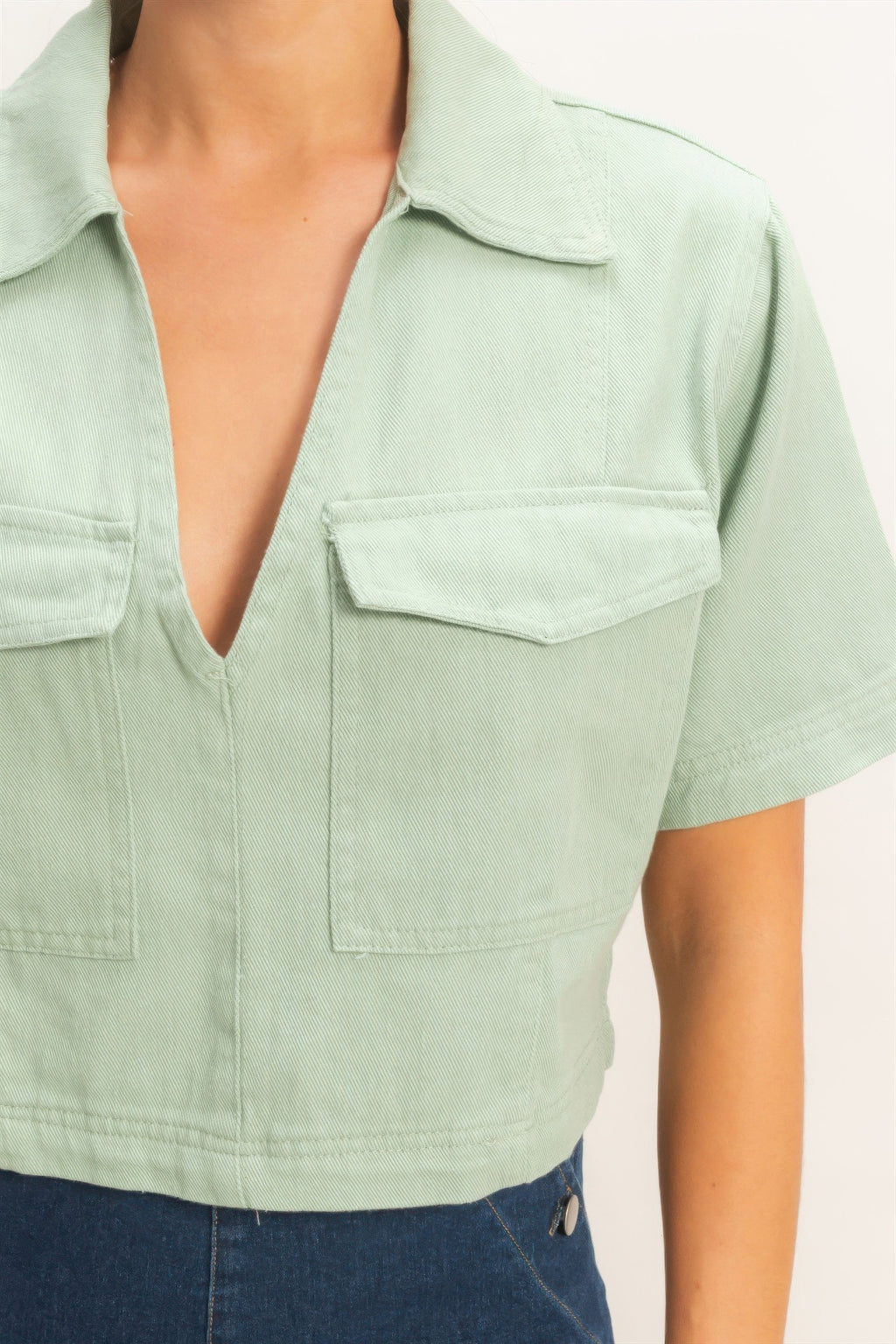 Collared Utility Pocket Blouse -