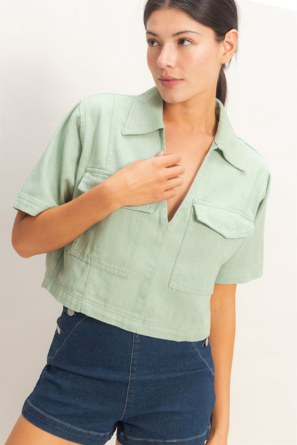 Collared Utility Pocket Blouse -