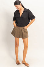 Collared Utility Pocket Blouse -