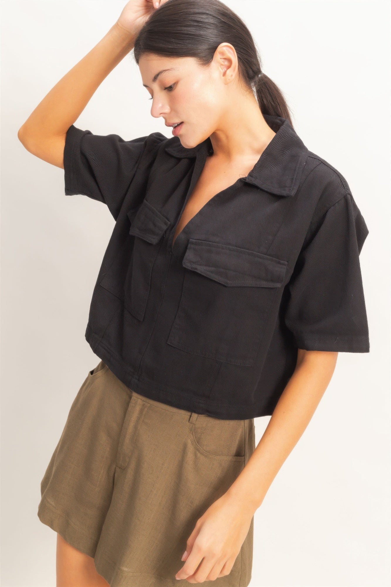 Collared Utility Pocket Blouse -