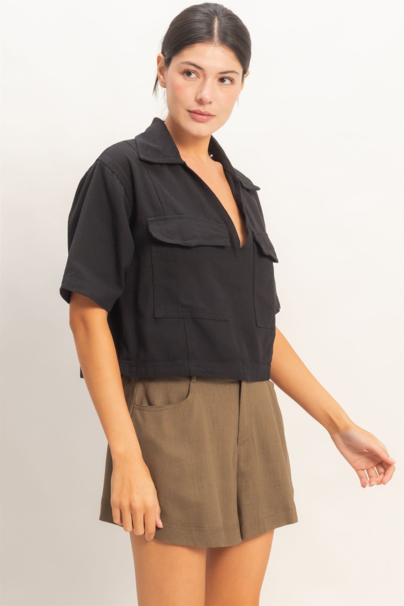 Collared Utility Pocket Blouse -