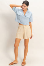 Collared Utility Pocket Blouse -