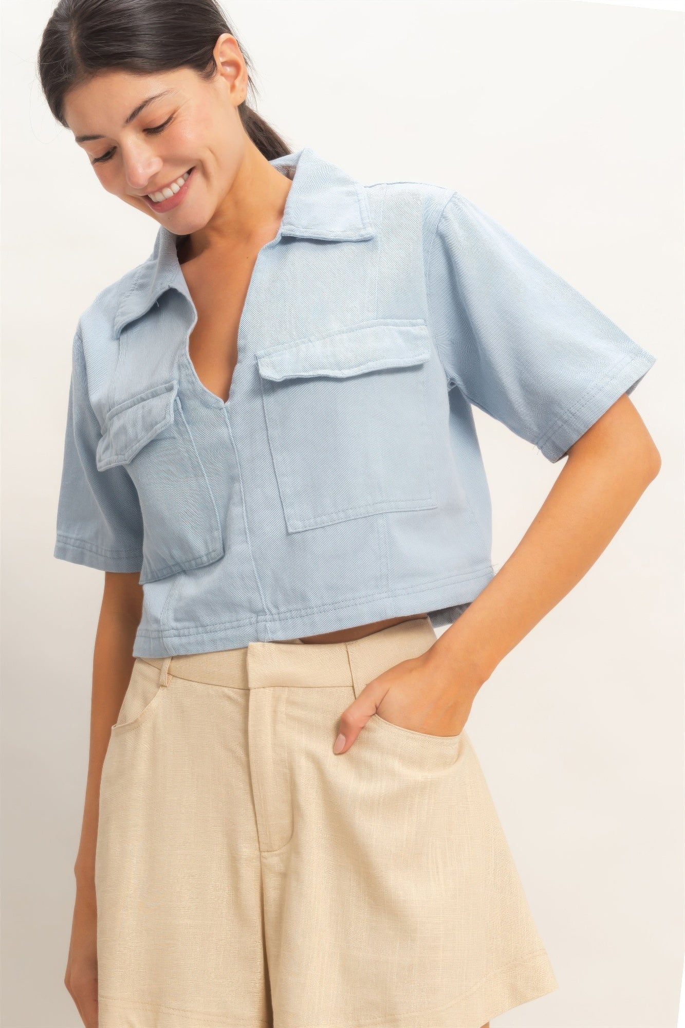 Collared Utility Pocket Blouse -