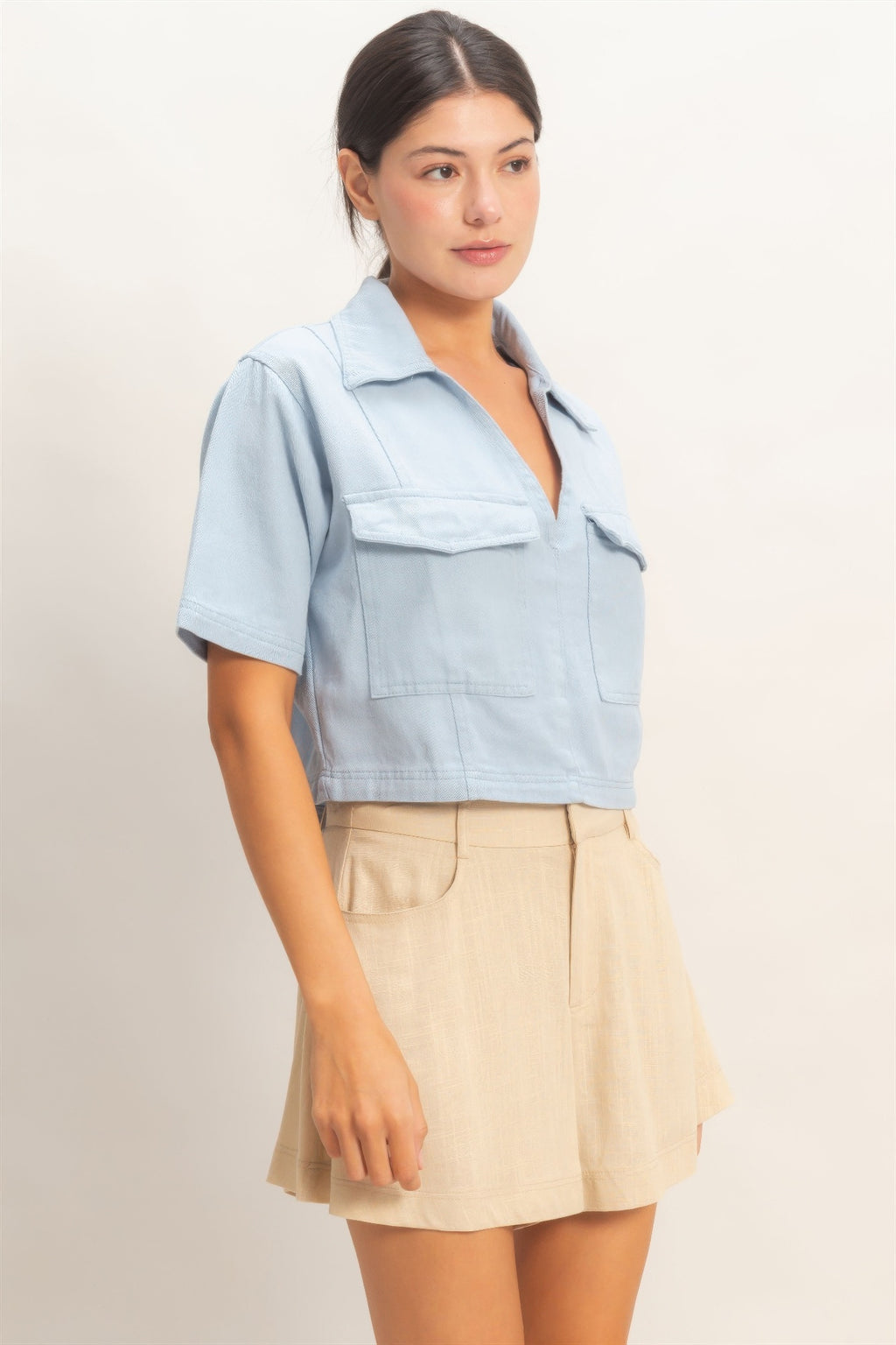 Collared Utility Pocket Blouse -