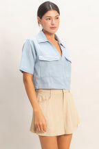 Collared Utility Pocket Blouse -