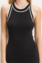 Contrast Trim Ribbed Midi Dress -