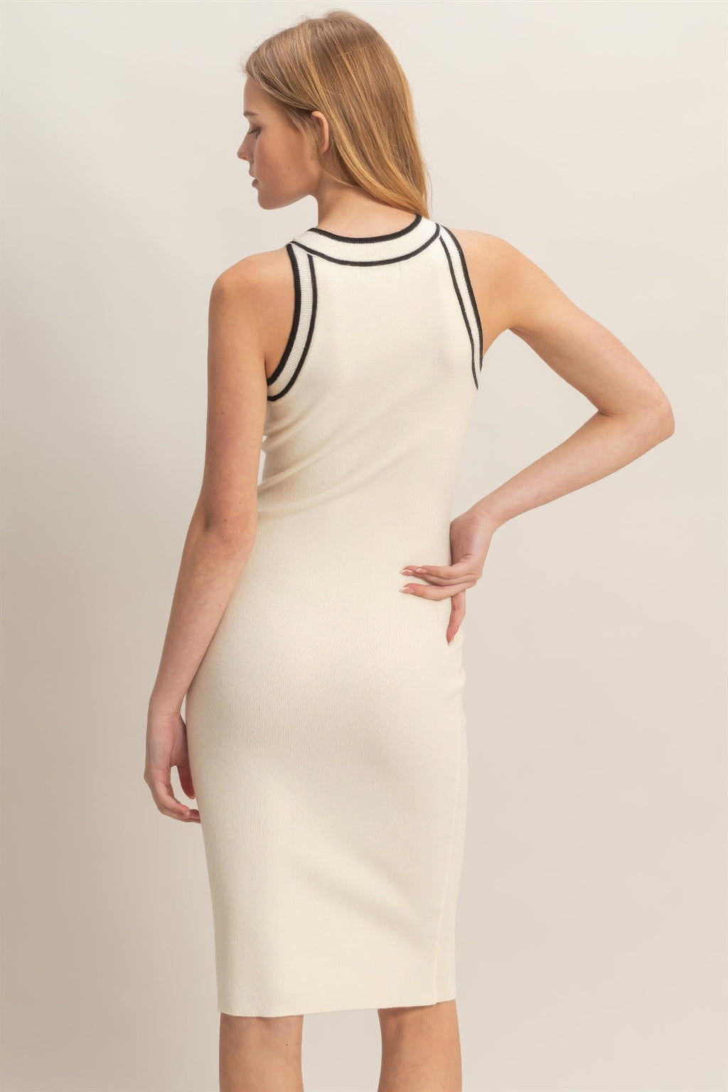 Contrast Trim Ribbed Midi Dress -