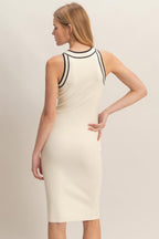 Contrast Trim Ribbed Midi Dress -