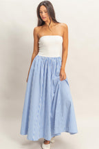 Striped Bandeau Flowy Midi Dress -