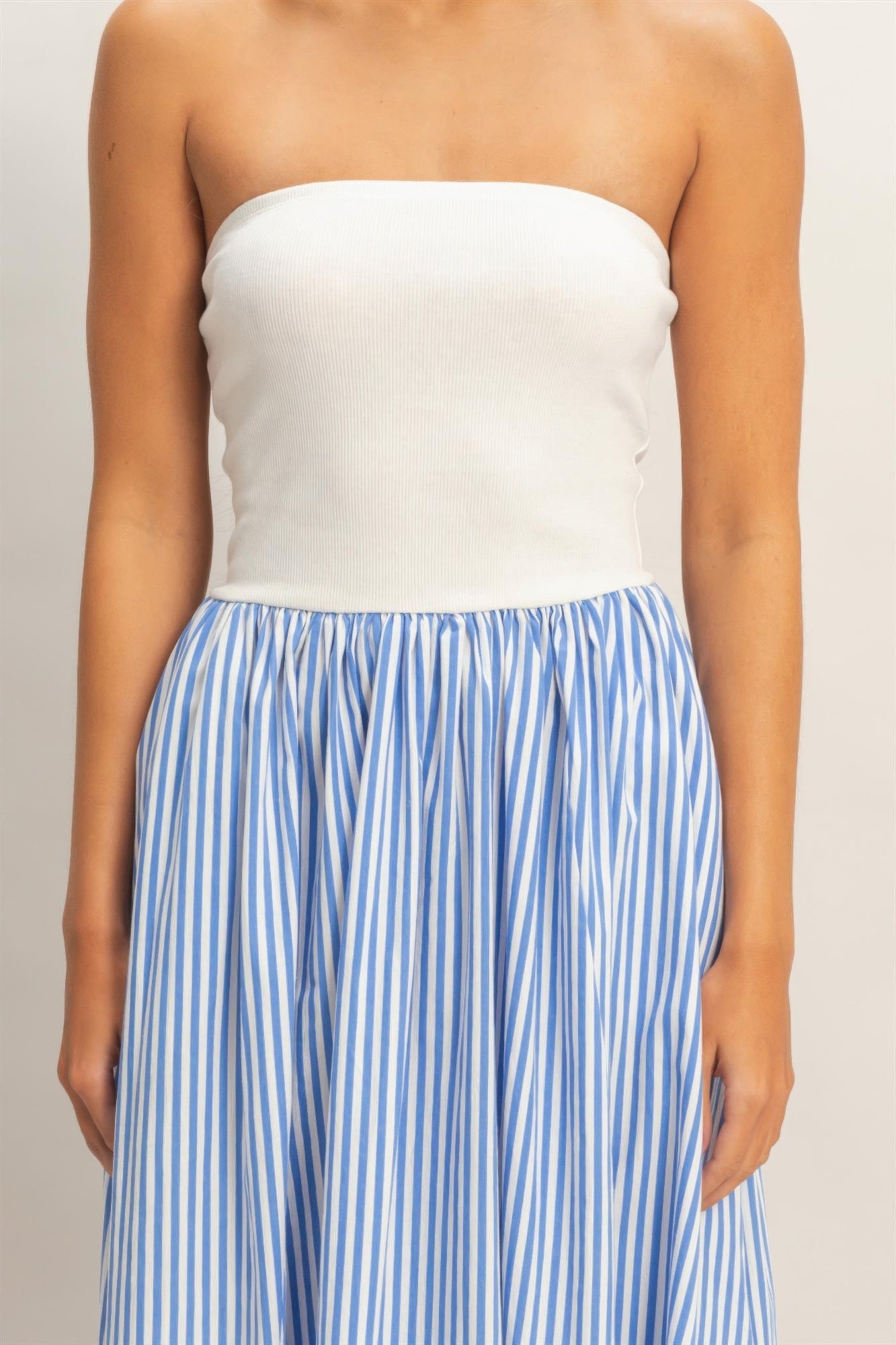 Striped Bandeau Flowy Midi Dress -