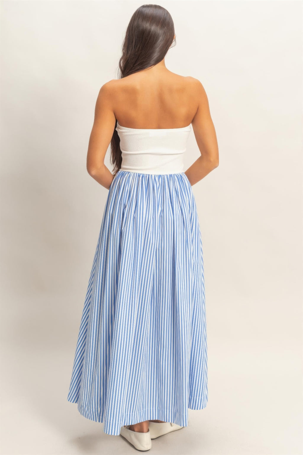 Striped Bandeau Flowy Midi Dress -