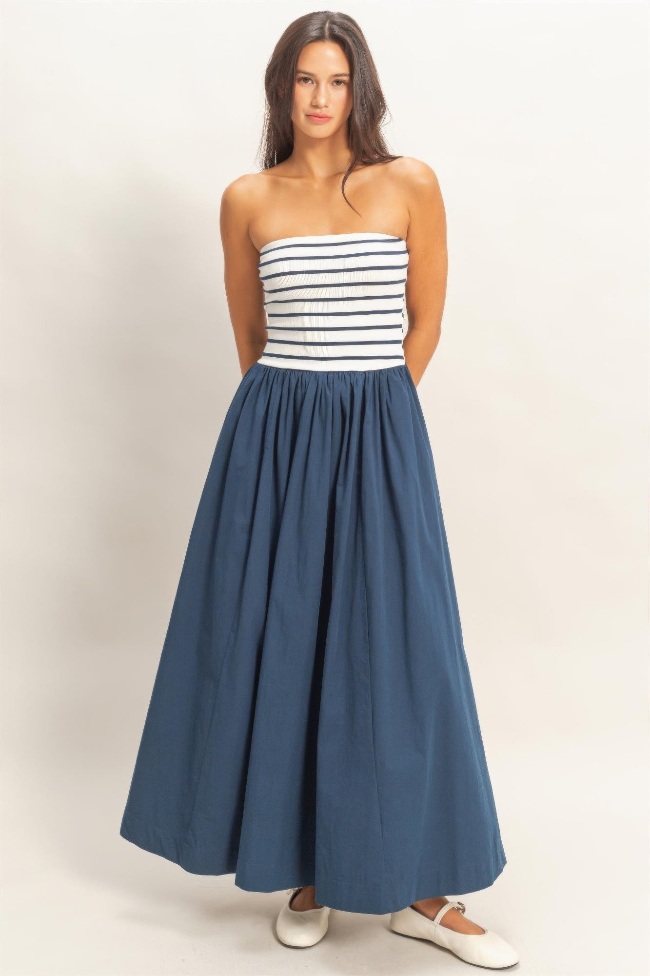 Striped Bandeau Flowy Midi Dress - Main image