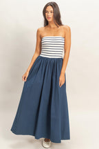 Striped Bandeau Flowy Midi Dress -