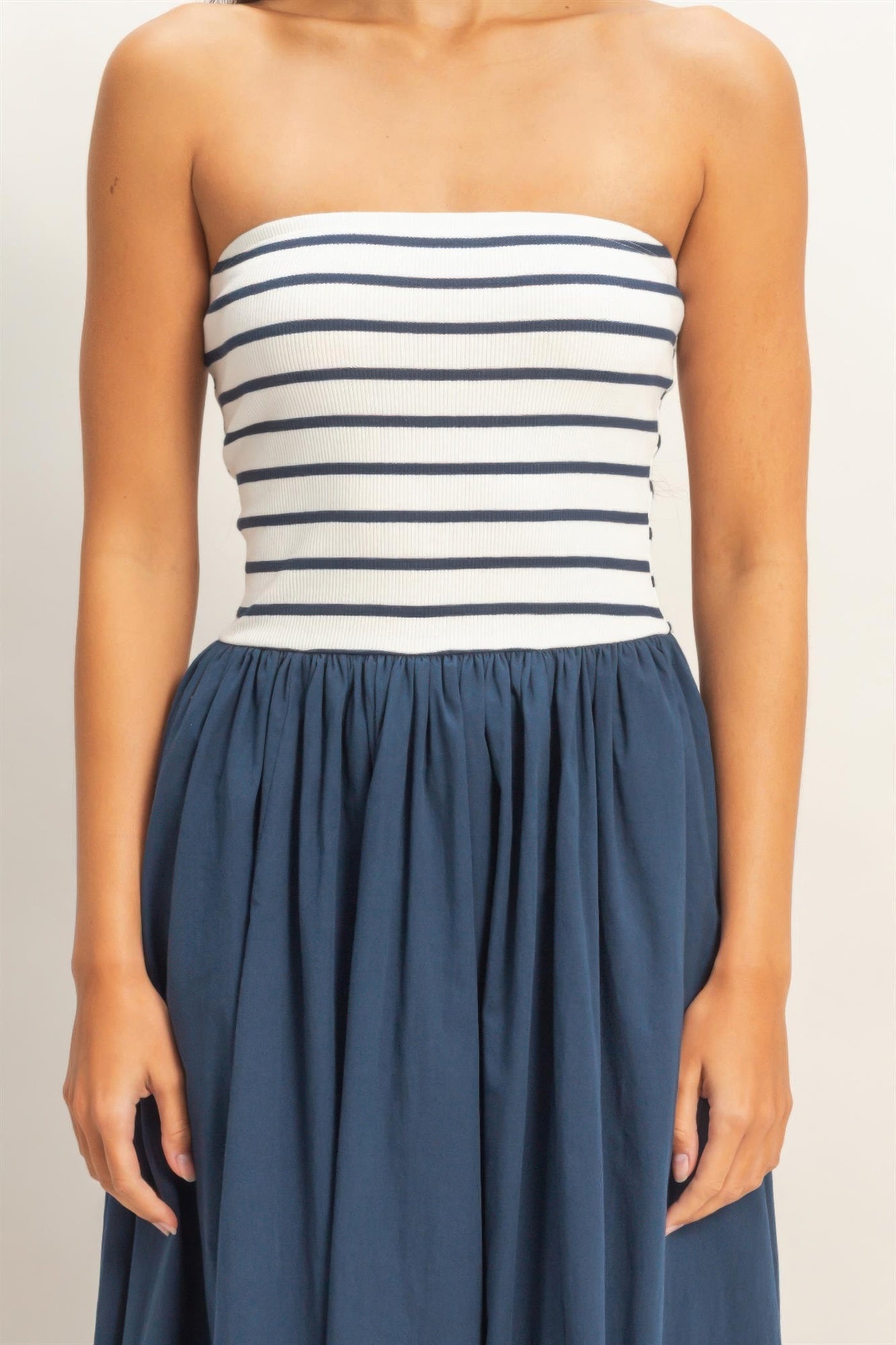 Striped Bandeau Flowy Midi Dress -