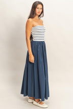 Striped Bandeau Flowy Midi Dress -