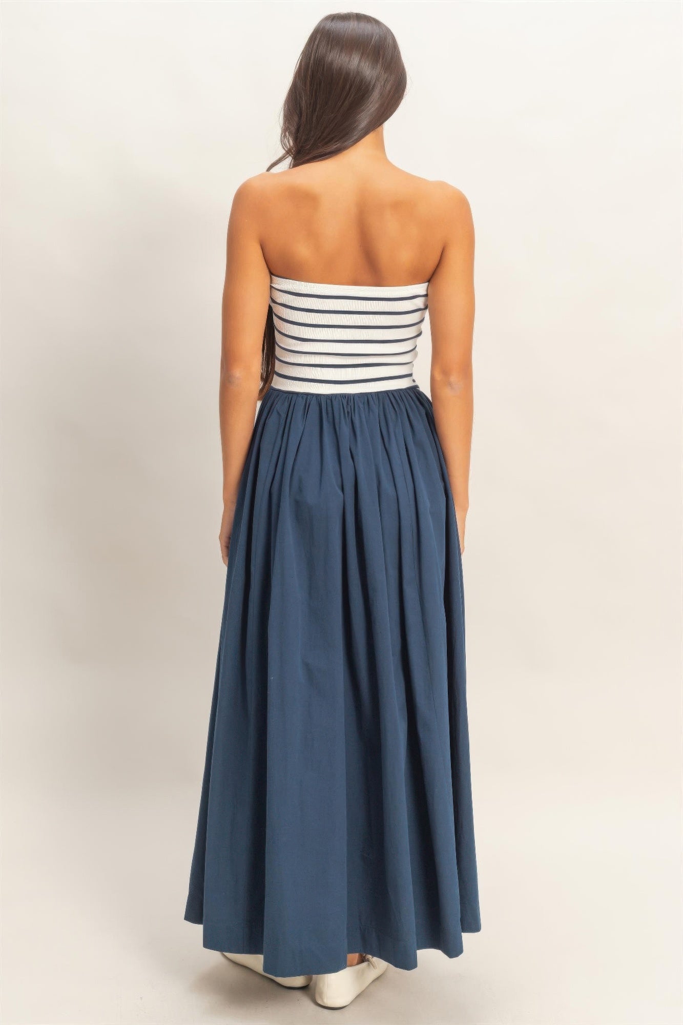 Striped Bandeau Flowy Midi Dress -