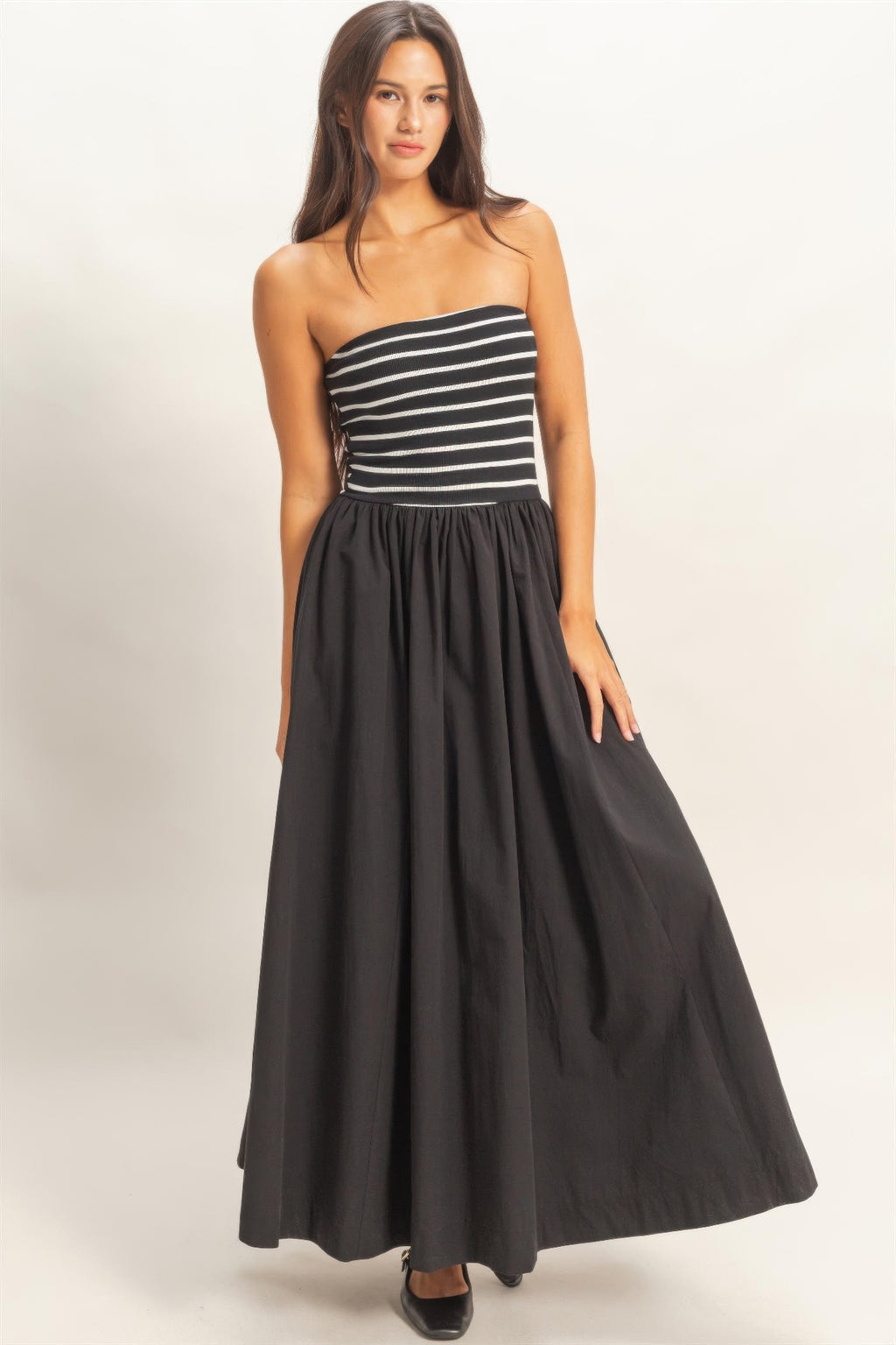 Striped Bandeau Flowy Midi Dress -