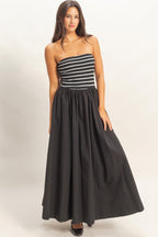 Striped Bandeau Flowy Midi Dress -