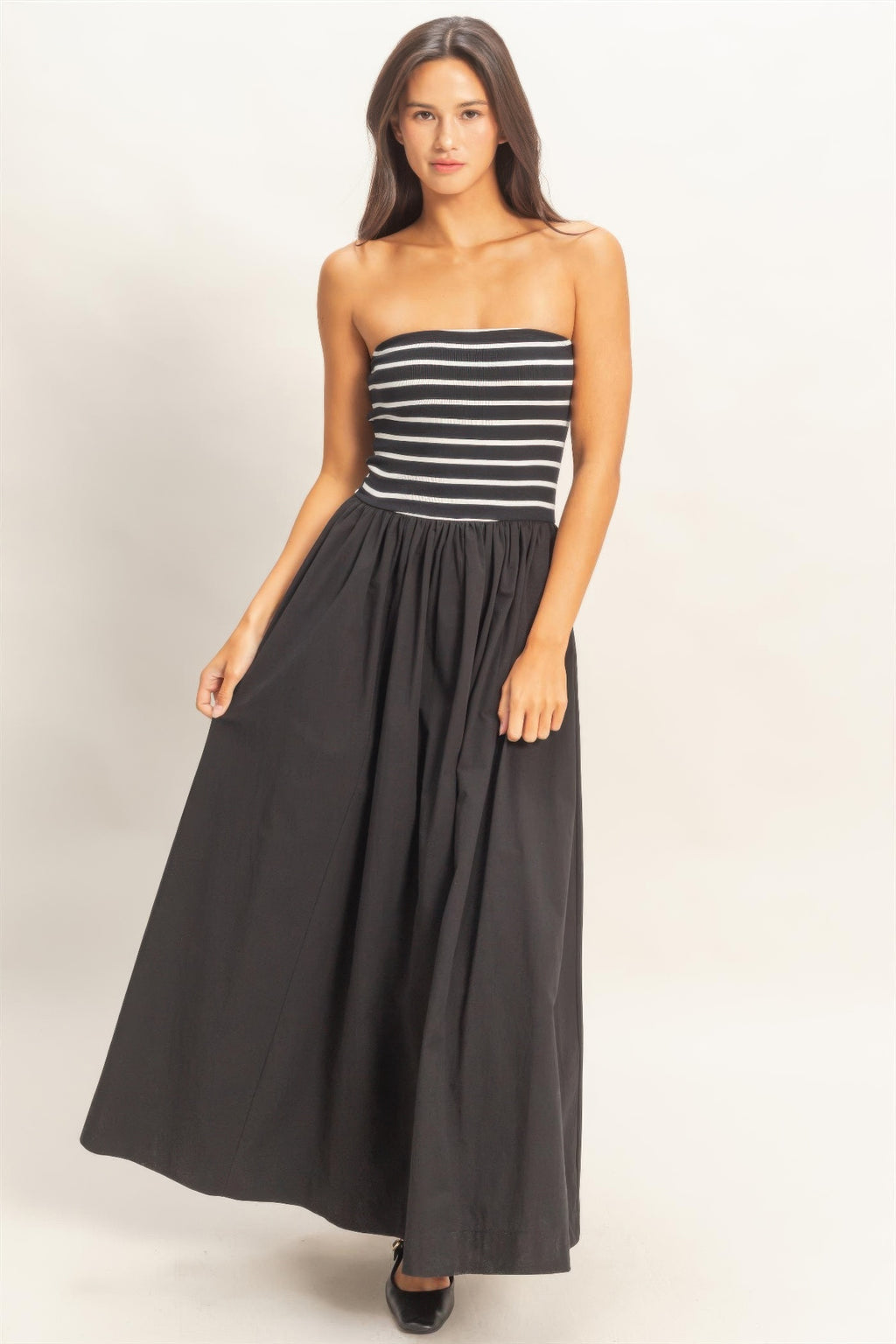 Striped Bandeau Flowy Midi Dress -