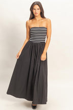 Striped Bandeau Flowy Midi Dress -