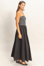 Striped Bandeau Flowy Midi Dress -