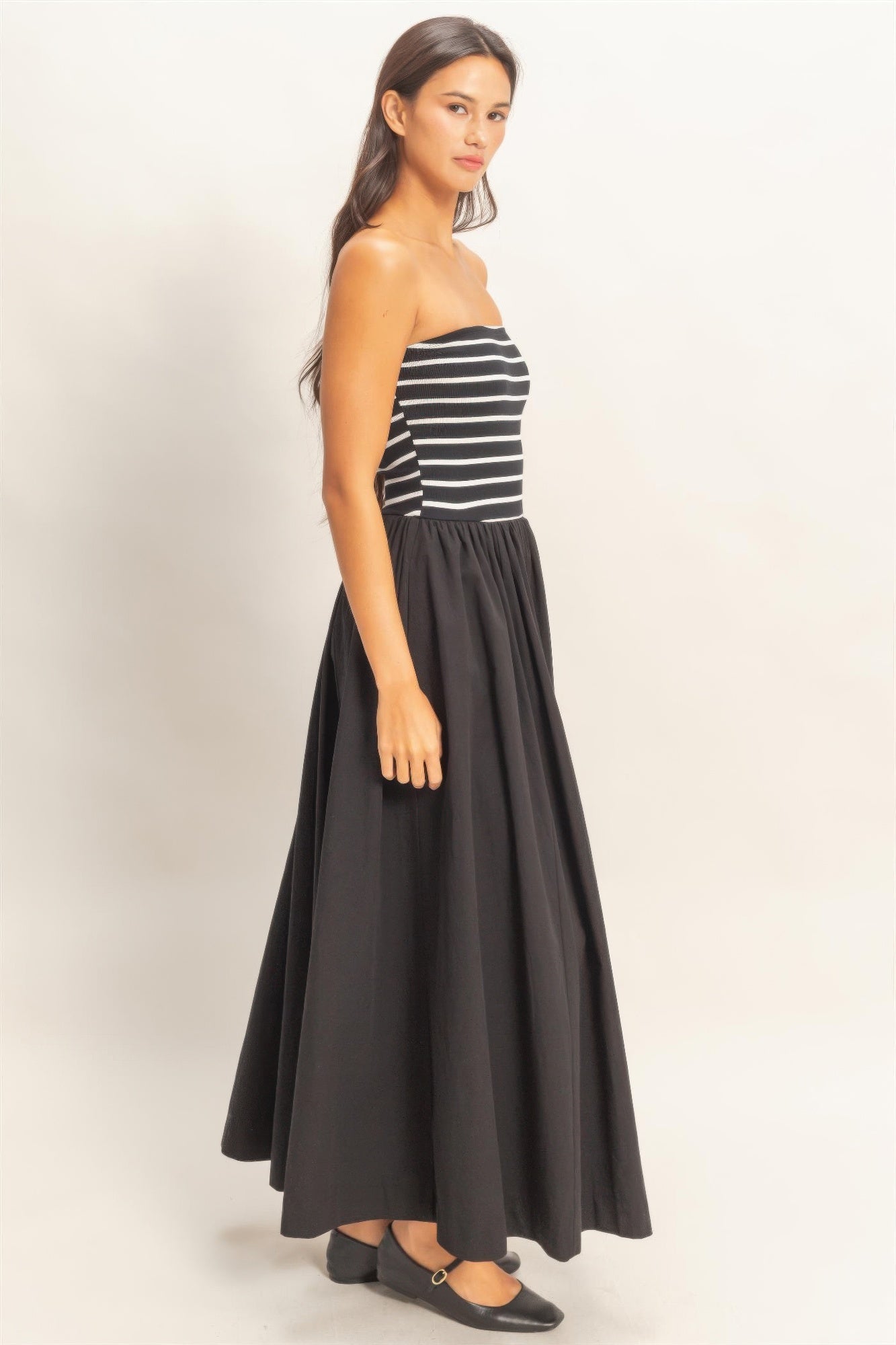 Striped Bandeau Flowy Midi Dress -