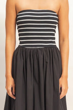 Striped Bandeau Flowy Midi Dress -
