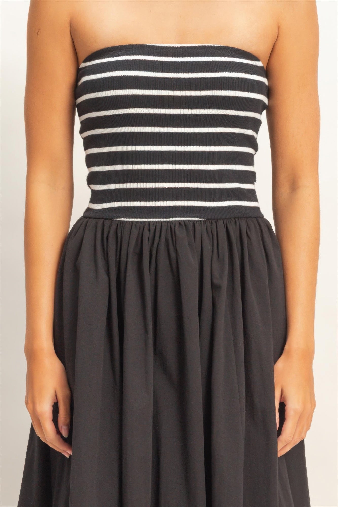 Striped Bandeau Flowy Midi Dress -