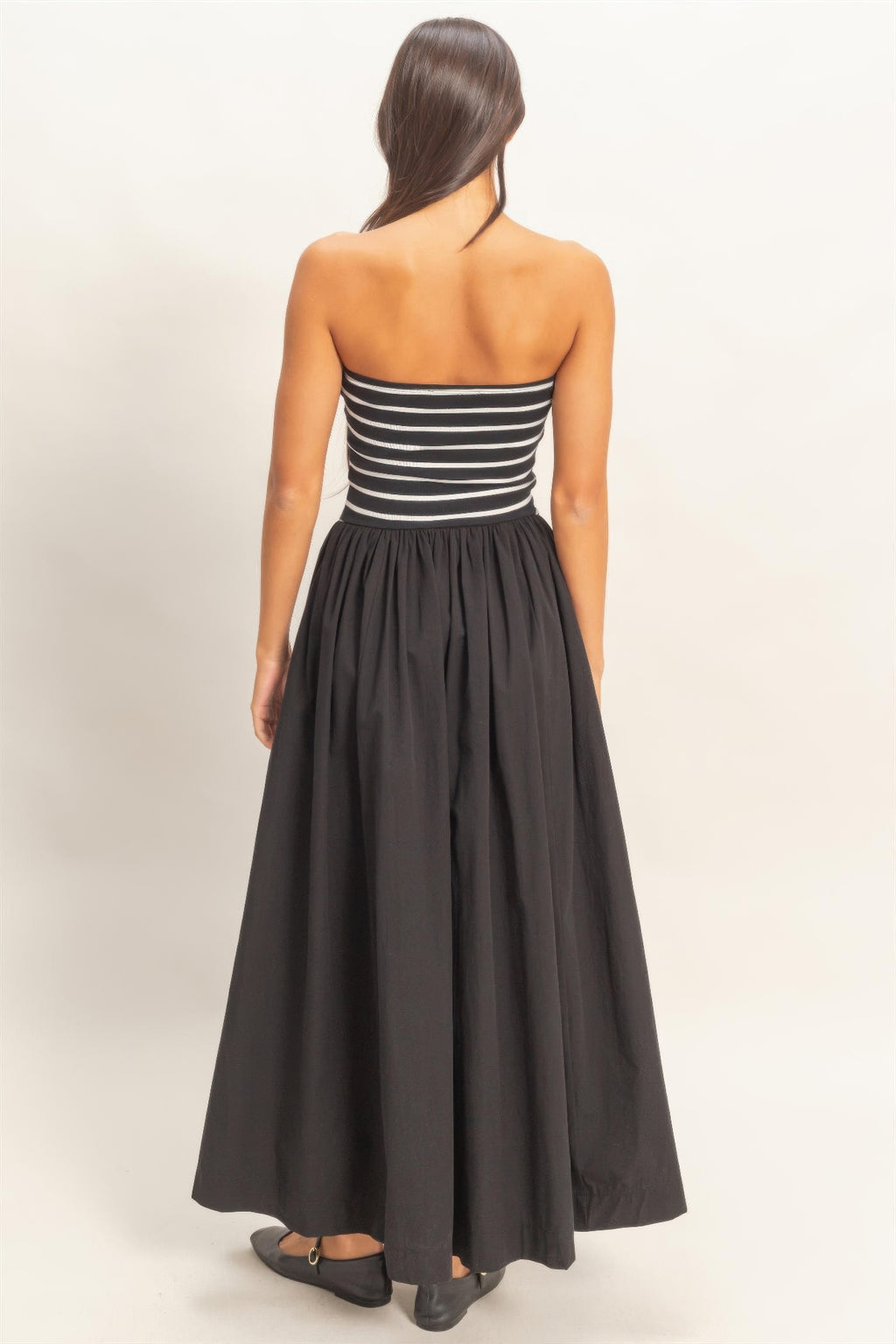 Striped Bandeau Flowy Midi Dress -