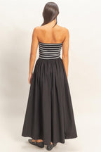 Striped Bandeau Flowy Midi Dress -