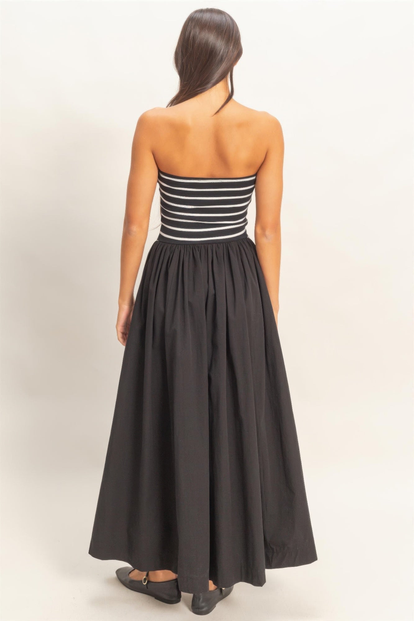 Striped Bandeau Flowy Midi Dress -