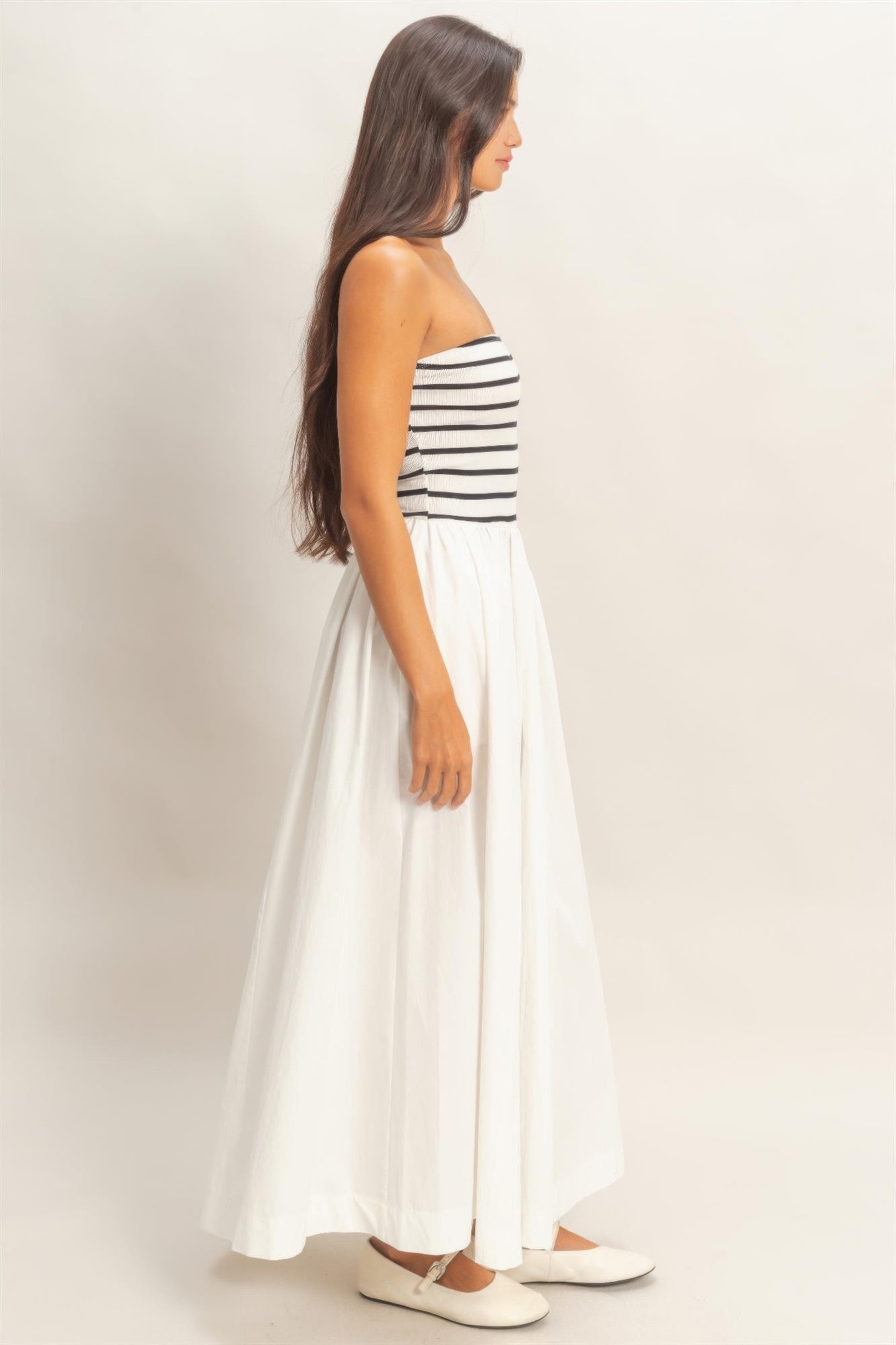 Striped Bandeau Flowy Midi Dress -