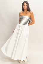 Striped Bandeau Flowy Midi Dress -