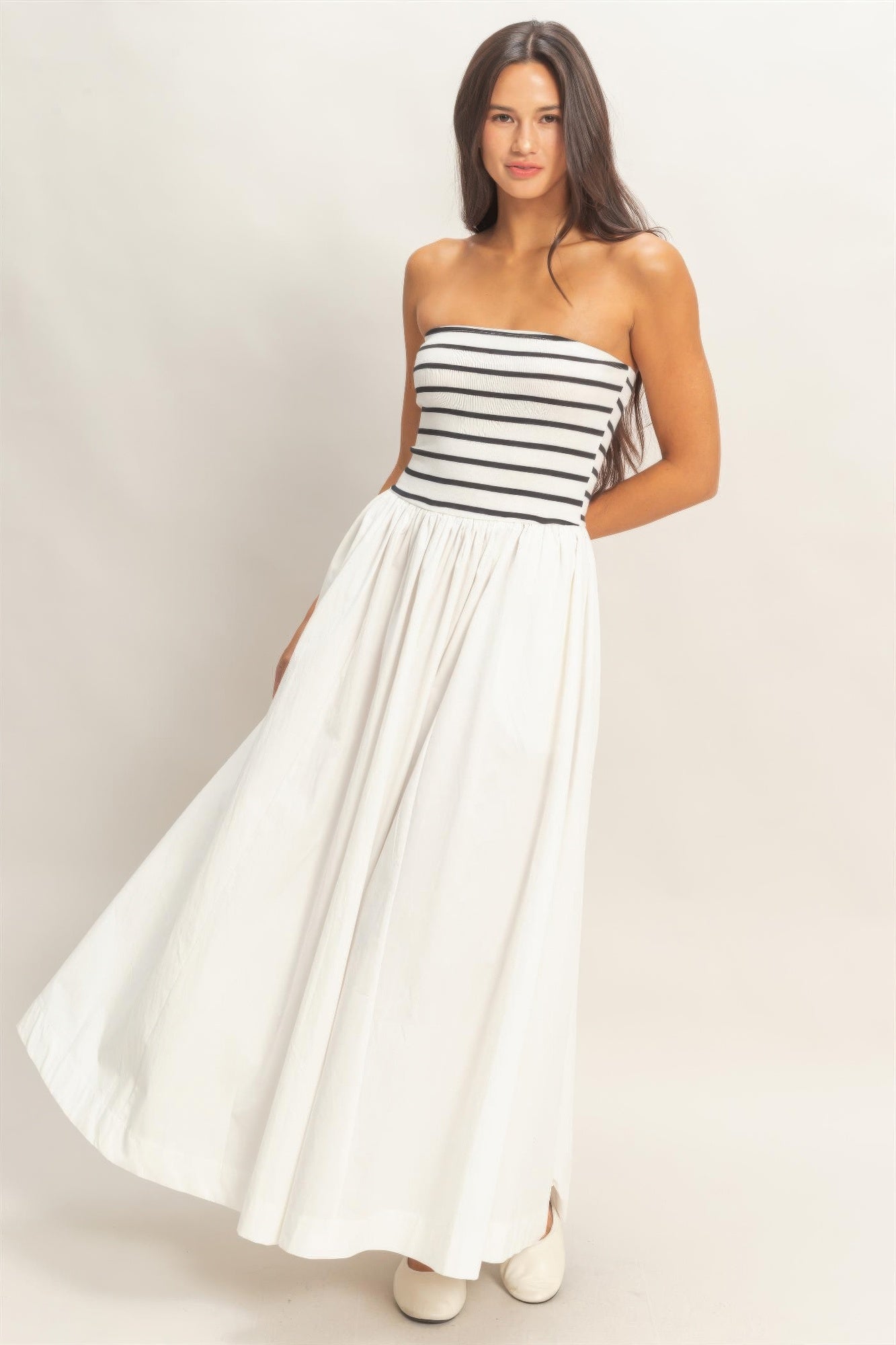 Striped Bandeau Flowy Midi Dress -
