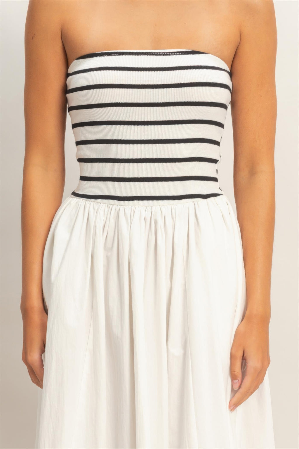 Striped Bandeau Flowy Midi Dress -