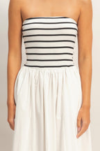 Striped Bandeau Flowy Midi Dress -