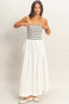 Striped Bandeau Flowy Midi Dress - White