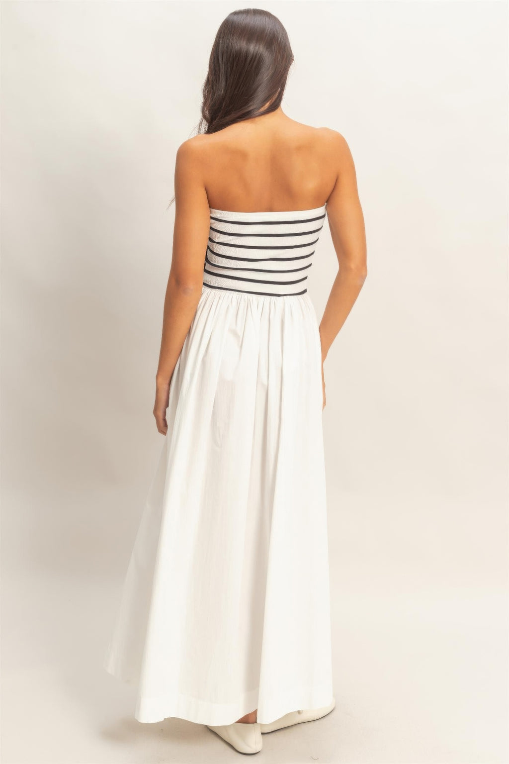 Striped Bandeau Flowy Midi Dress -