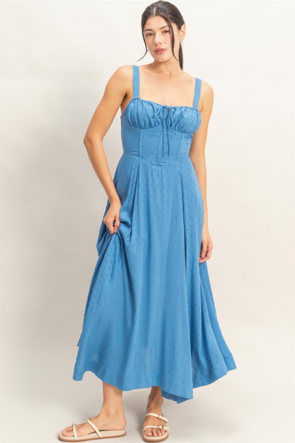 Boned Tie Back Maxi Dress - Blue