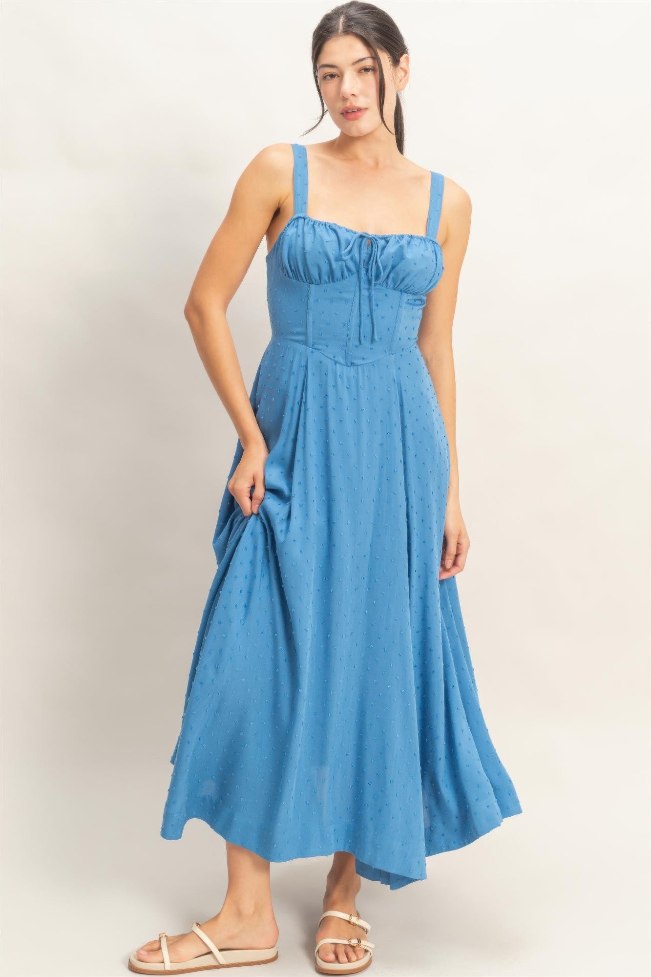 Boned Tie Back Maxi Dress - Blue