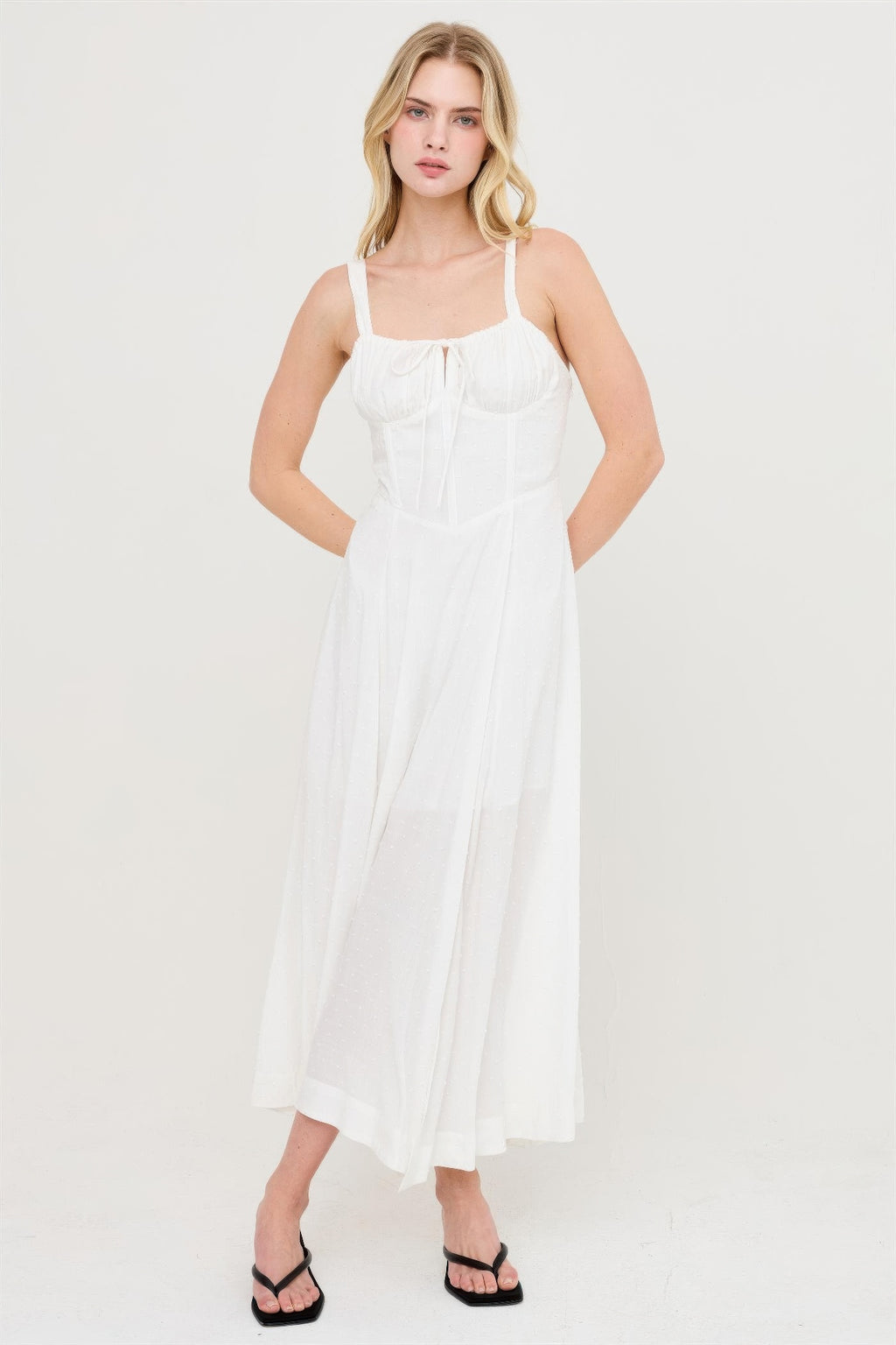 Boned Tie Back Maxi Dress - Off white