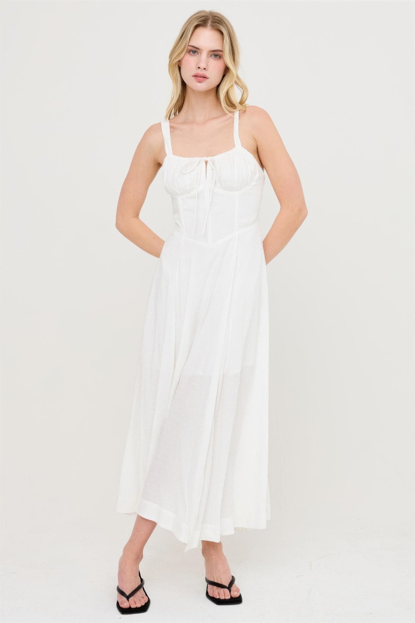 Boned Tie Back Maxi Dress - Off white