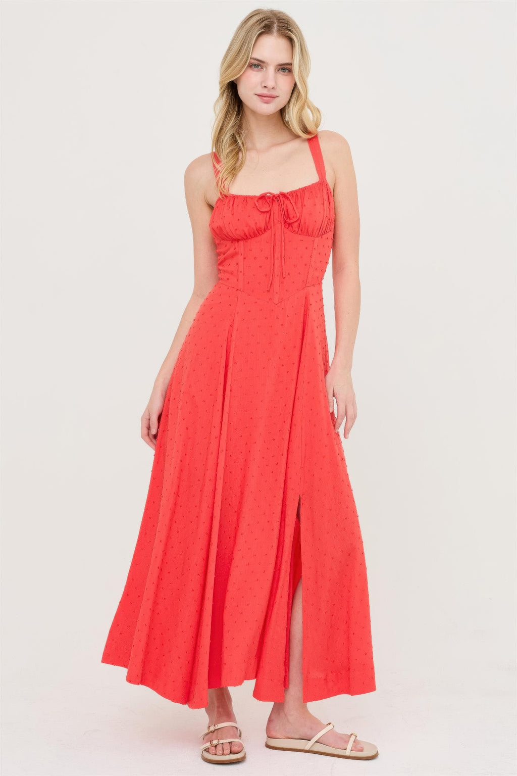 Boned Tie Back Maxi Dress - Blood orange