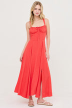 Boned Tie Back Maxi Dress - Blood orange