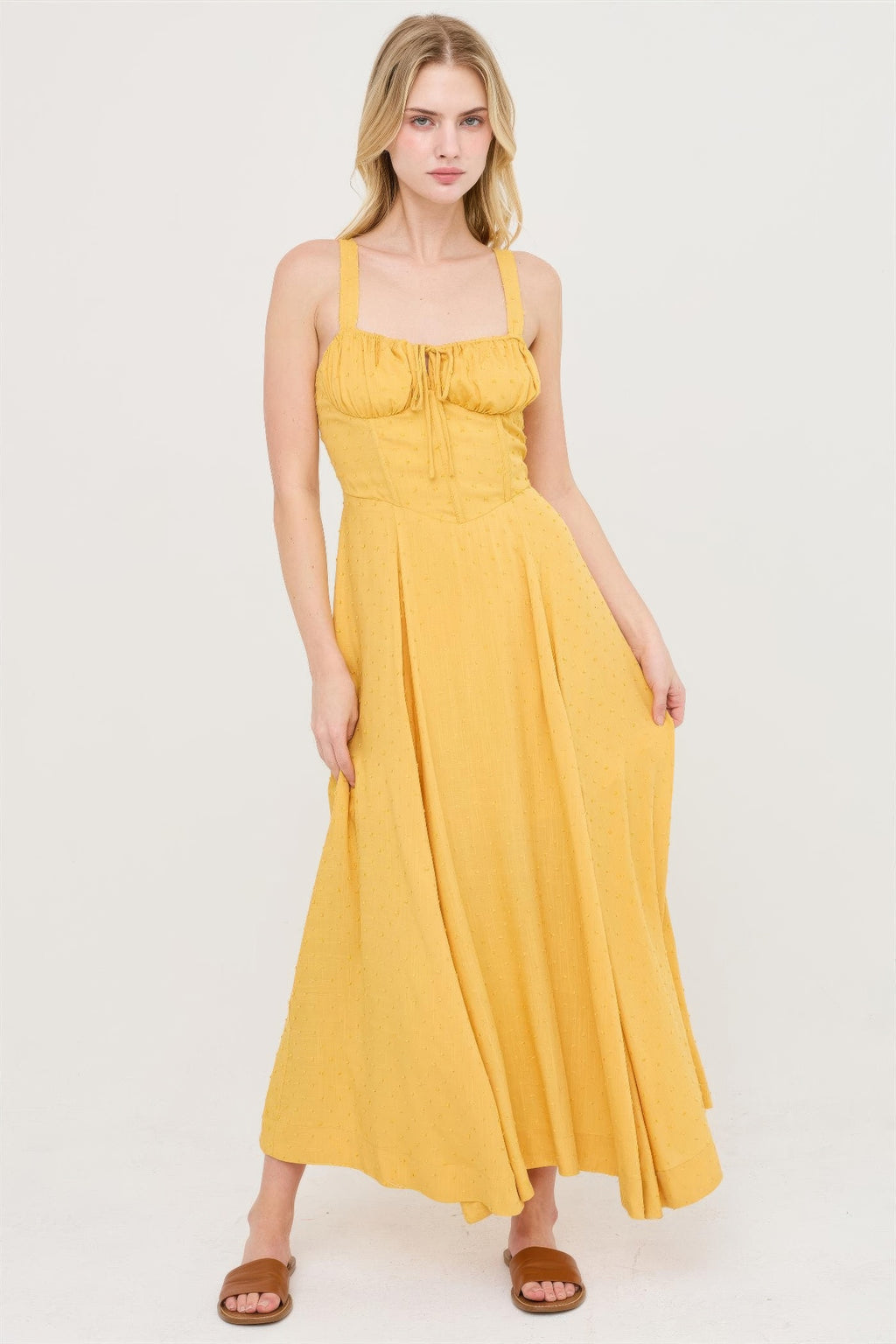 Boned Tie Back Maxi Dress - Mustad yellow
