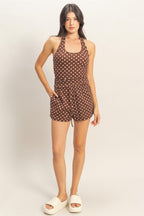 Polka Dot Drawstring Lounge Shorts - Brown