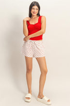 Polka Dot Drawstring Lounge Shorts - Red